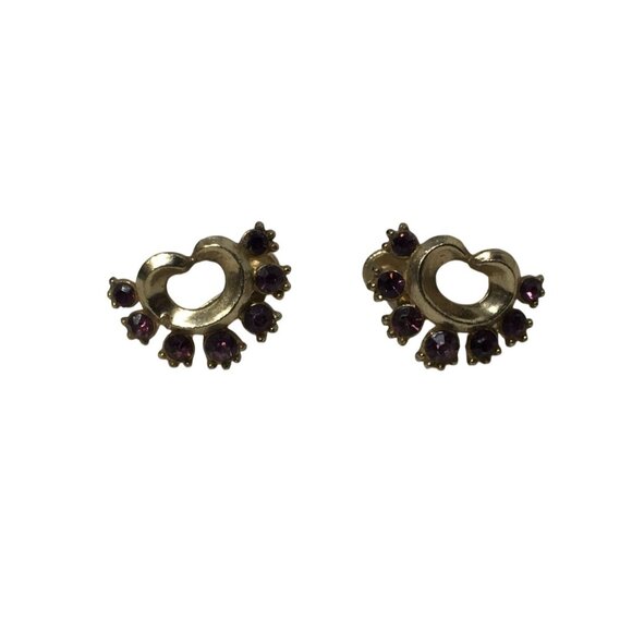 Women's Gold Tone Screw Back Earrings With Pink Purple Rhinestones - Picture 1 of 3